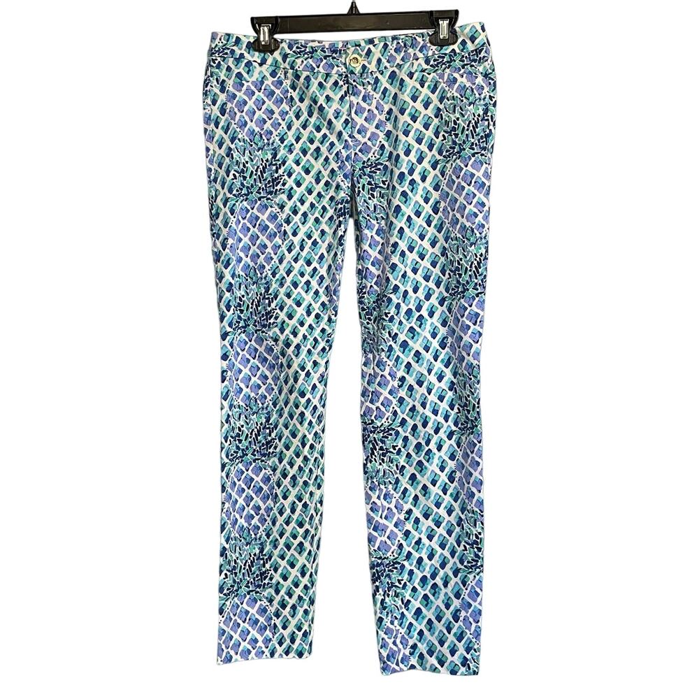 Lilly Pulitzer Kelly Skinny Ankle Pants Toe In Engineered Pineapple Print Sz 8